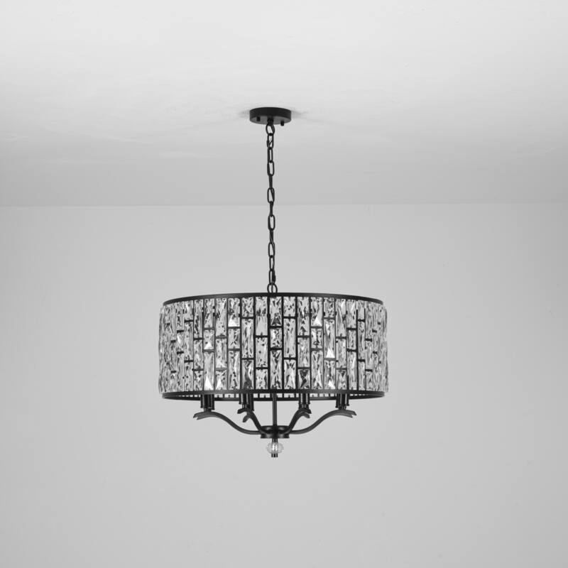 8-Light Modern Glam Black Faceted Crystal Chandelier with Cylinder Drum Shade for Dining Room, Living Room