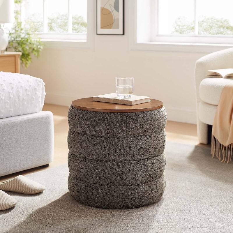 Mezzo Round Boucle Fabric Storage Ottoman