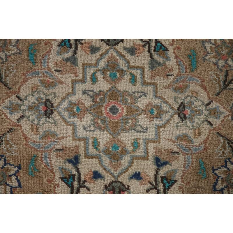 Hand Knotted Oriental 100% Wool Carpet Traditional Floral Beige & Ivories Kashan Area Rug - 12' 8'' X 9' 10''