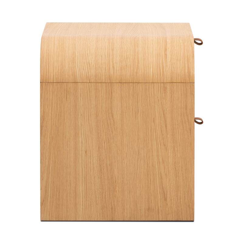Poly & Bark Cirq Nightstand - Oak with Genuine Leather Pulls on Drawers