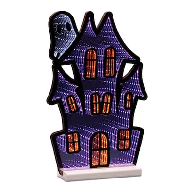 Halloween Haunted House Infinity Light with LED Glow Spooky Ghost Display for Mantel or Entryway