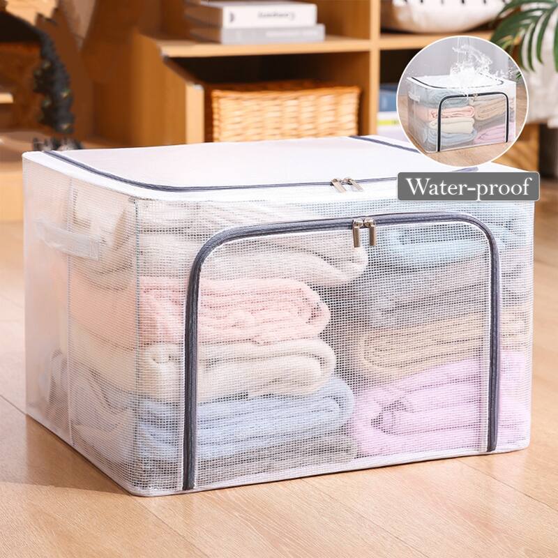 HANAMYA Large Foldable Storage Bins Organizer with Durable Handles, Metal Frame, 3 Pack