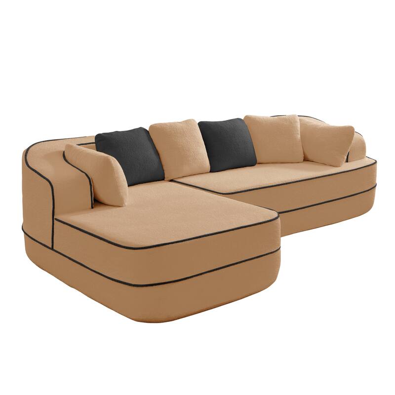 GDF Studio - Beckley 160" Modern Teddy Upholstered Boneless Sofa with Left L-Shaped Chaise, Contrast Color Design