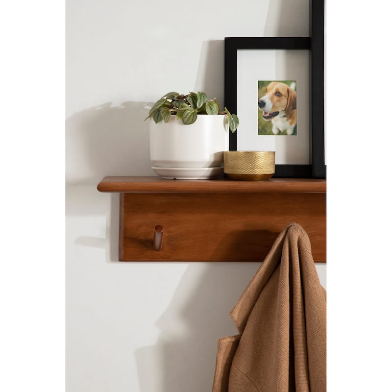 Kate and Laurel Alta Floating Wood Shelf with 5 Posts