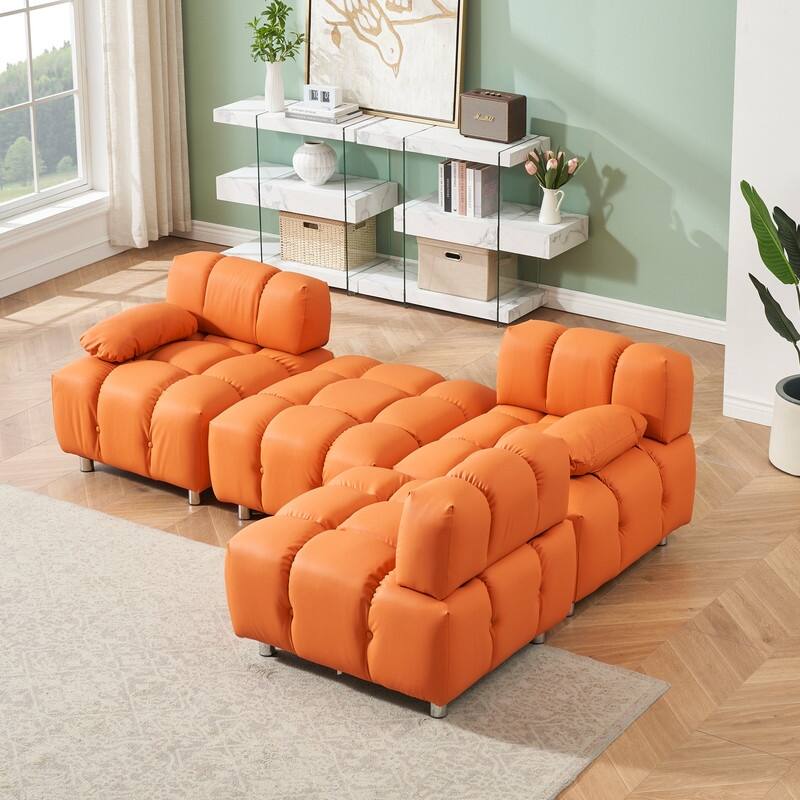 90.60" Tech Fabric L-Shaped Three-Seater Cushioned Sofa (New) - Orange