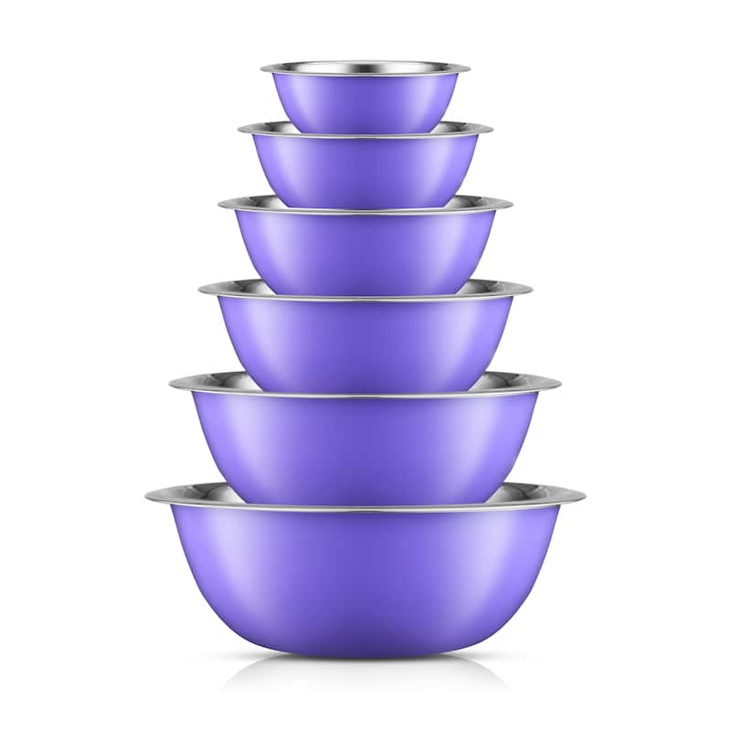 JoyJolt Stainless Steel Food Kitchen Mixing Bowl - Set of 6 - .5QT .75QT 1.5 QT 3QT 4QT 5QT - Purple