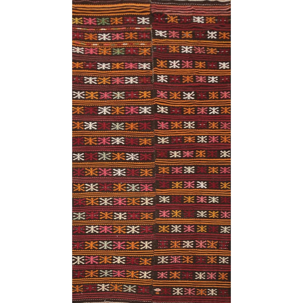 Hand Woven Oriental 100% Wool Carpet Southwestern Tribal Multi-Colored Kilim Area Rug - 11' 11'' X 5' 9''