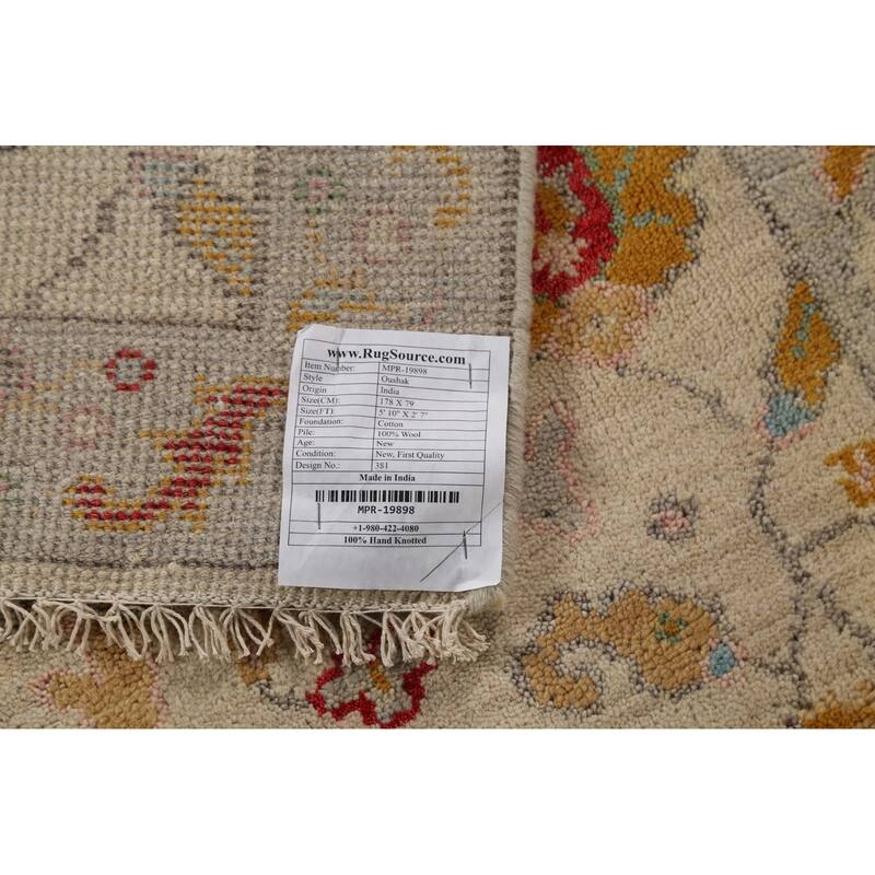 All-Over Floral Oushak Indian Foyer Rug Hand-Knotted Wool Carpet - 2'7"x 5'10"
