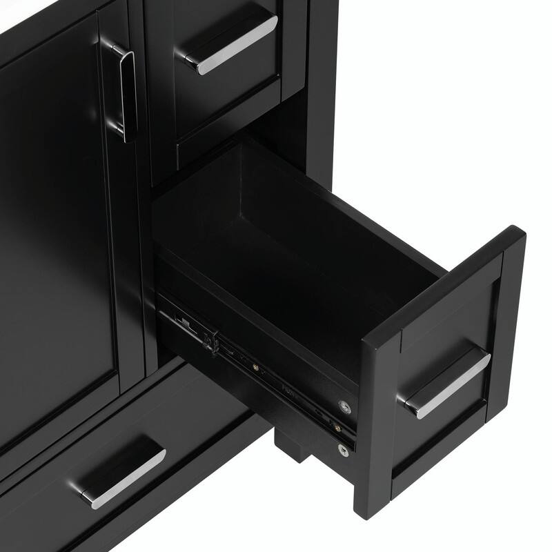 24" Modern Bathroom Vanity with Ceramic Sink, Soft-Close Door, Double-Layer Door Shelf & 3 Drawers