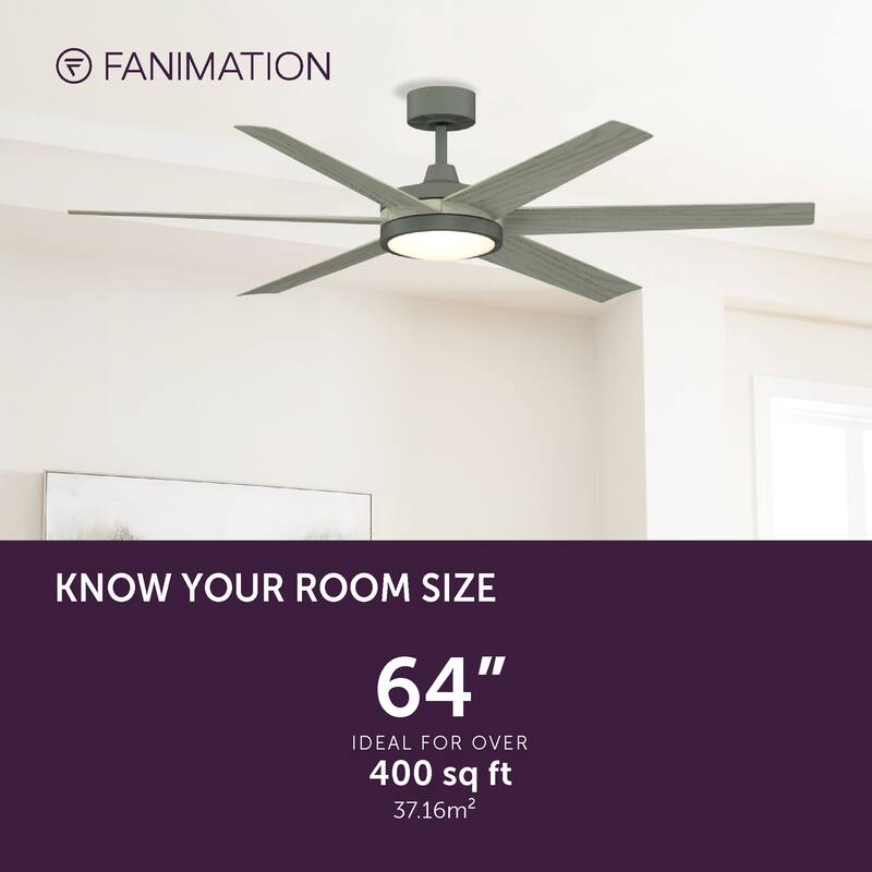 Fanimation Brawn 64 inch Indoor/Outdoor Smart Ceiling Fan with LED CCT Select Light Kit and Remote - Antique Graphite