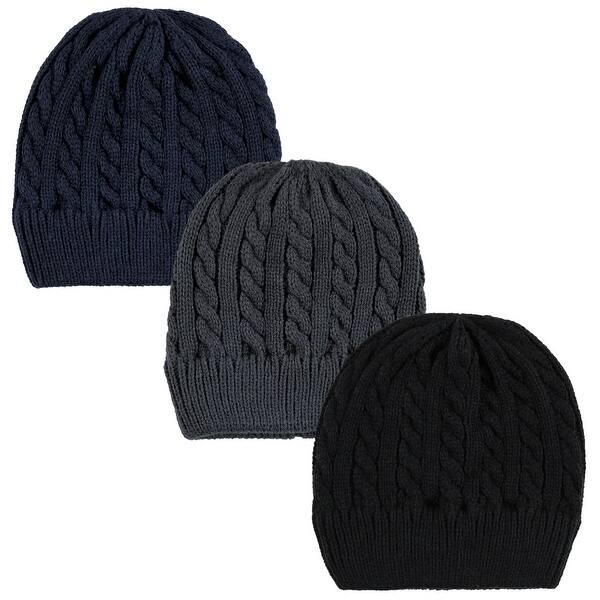 slide 1 of 1, Hudson Baby Family Knitted Caps 3pk, Black Blue, Infant Toddler - Black Blue Infant Toddler - Black Blue