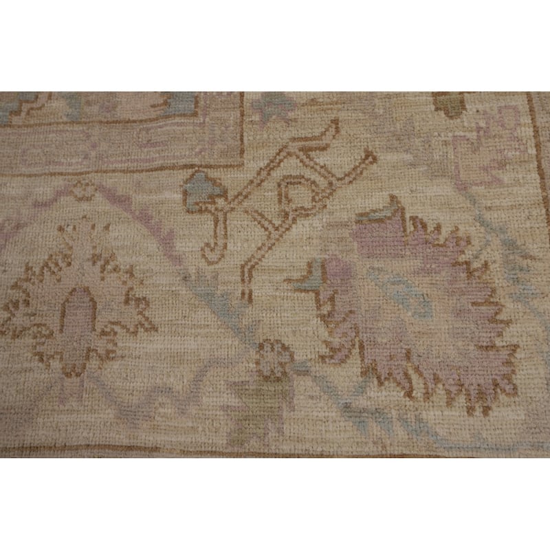 Floral Blue Oushak Turkish Area Rug Hand-Knotted Wool Carpet - 9'0"x 12'1"