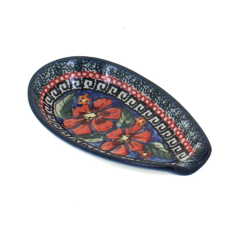 Blue Rose Polish Pottery 1015 Zaklady Small Spoon Rest - Jungle Flower
