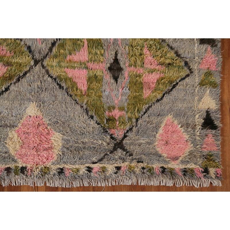 Hand Knotted Oriental 100% Wool Carpet Modern Tribal Greys & Charcoal Moroccan Area Rug - 8' 10'' X 6' 10''