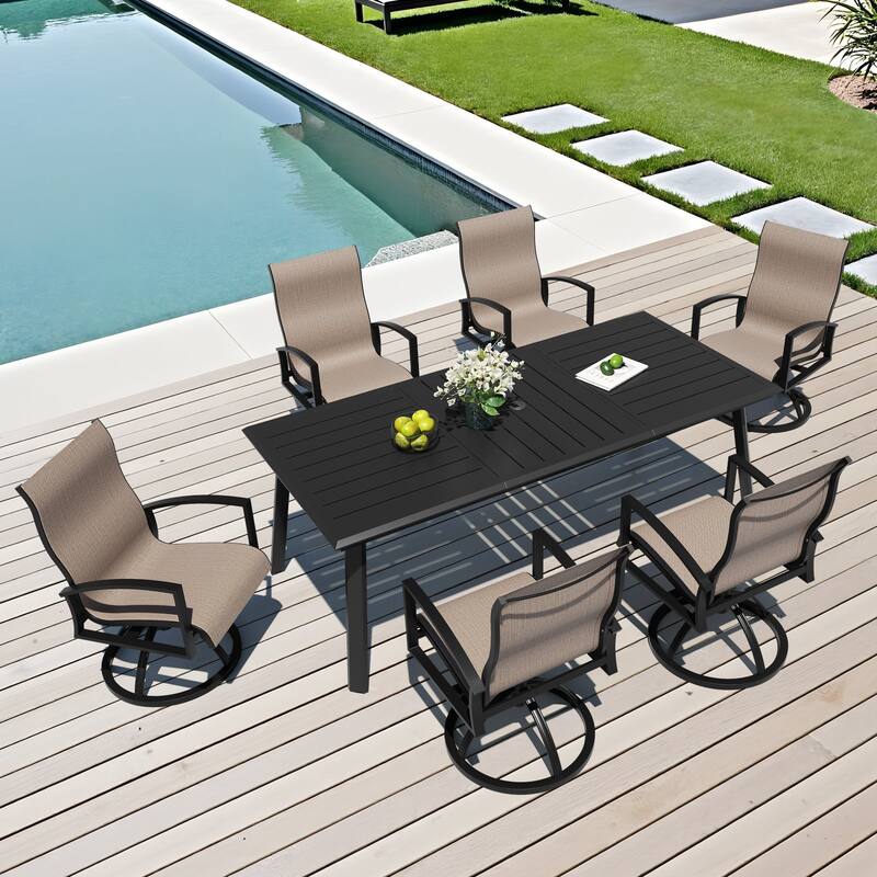 7-Piece Patio Dining Set High Back Sunbrella Swivel Chair and Aluminum Dining Table - Augustine Ashe