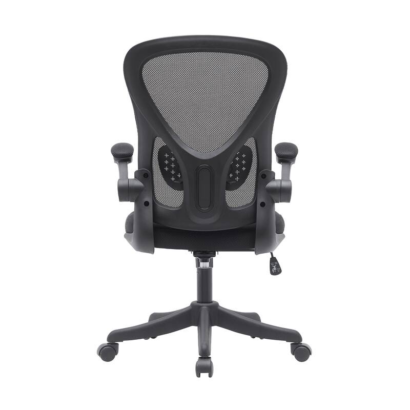 Techni Mobili Black Mesh Office Chair with Lumbar Support and Flip-Up Arms