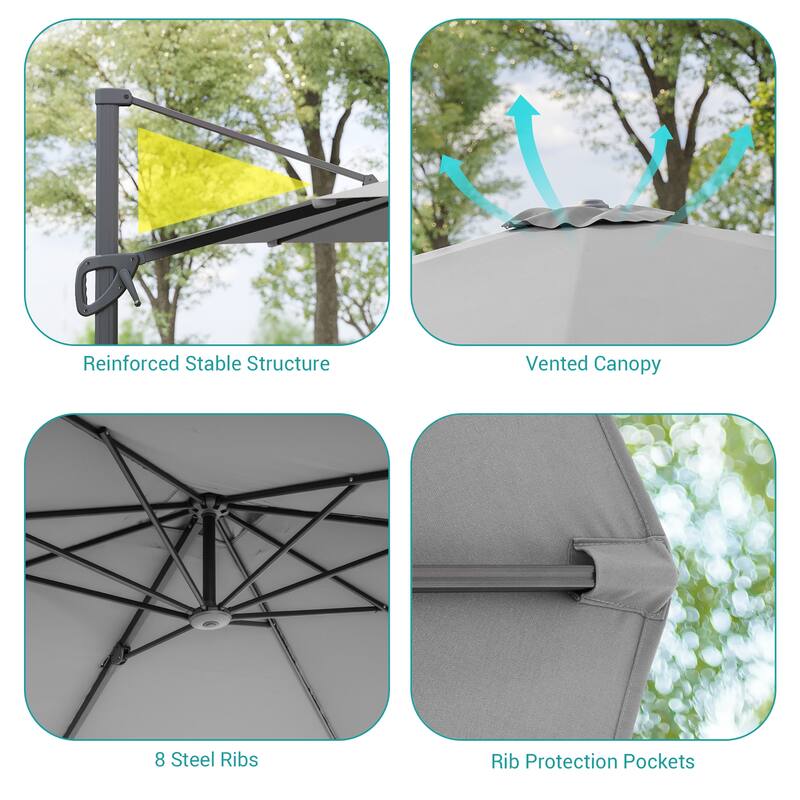 BONOSUKI 10x8FT Cantilever Patio Umbrella, Ultimate Outdoor Comfort with 360° Rotation and Canopy Angle Adjustment