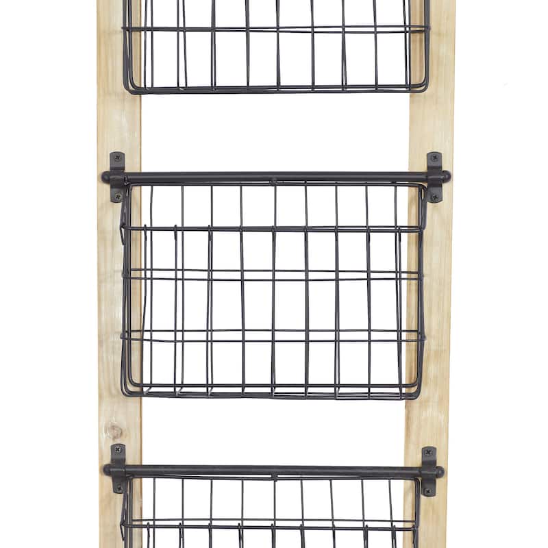 Metal 2 Slots Magazine Rack Holder with Suspended Baskets - Black - Roche River Decor
