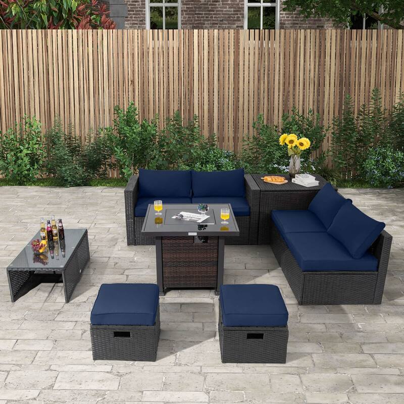 Costway 9 PCS Patio Furniture Set with 32" Fire Pit Table 50,000 BTU - See Details