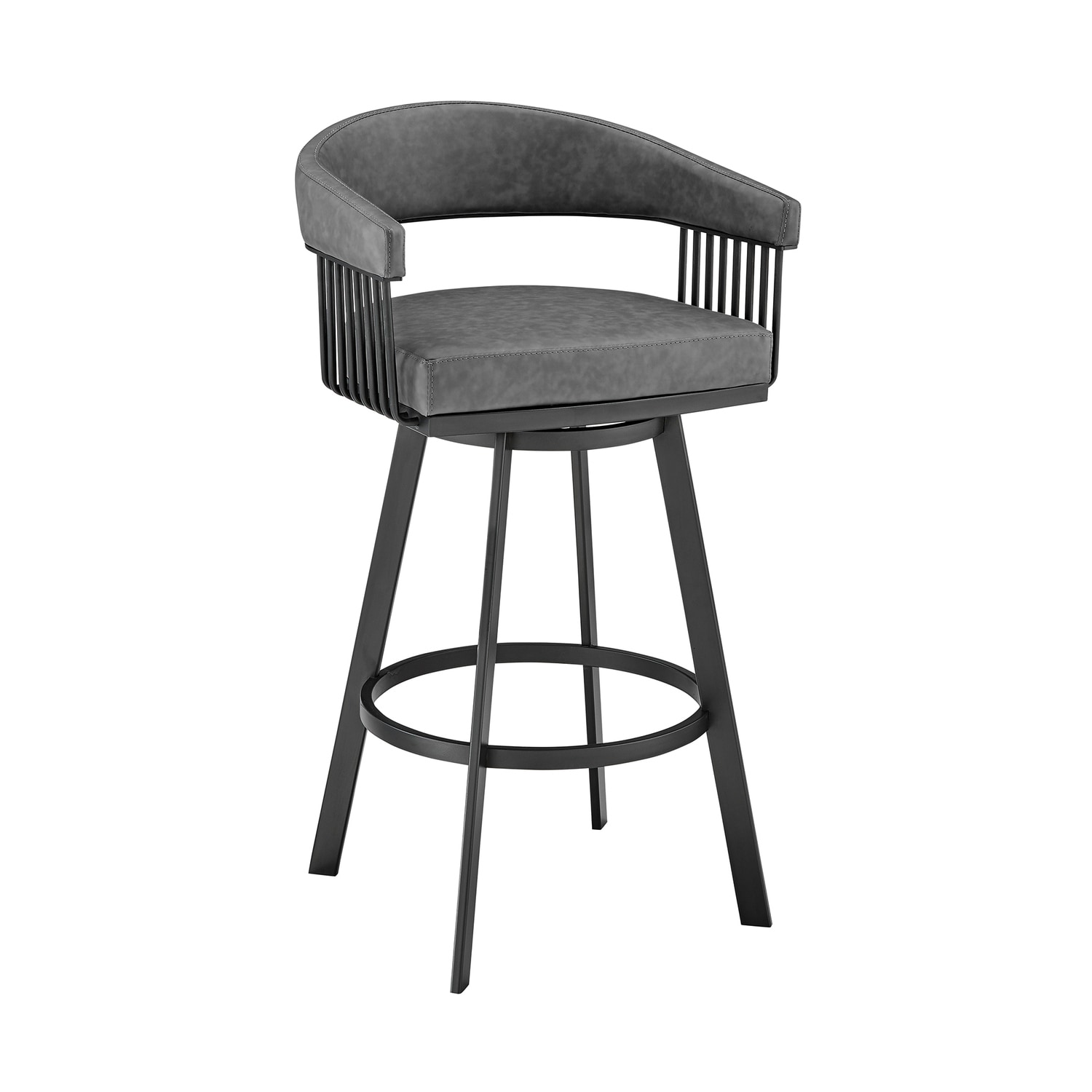 Contemporary Swivel Bar Stool with Faux Leather Upholstered Seat, Modern Kitchen Bar Height Counter Chair