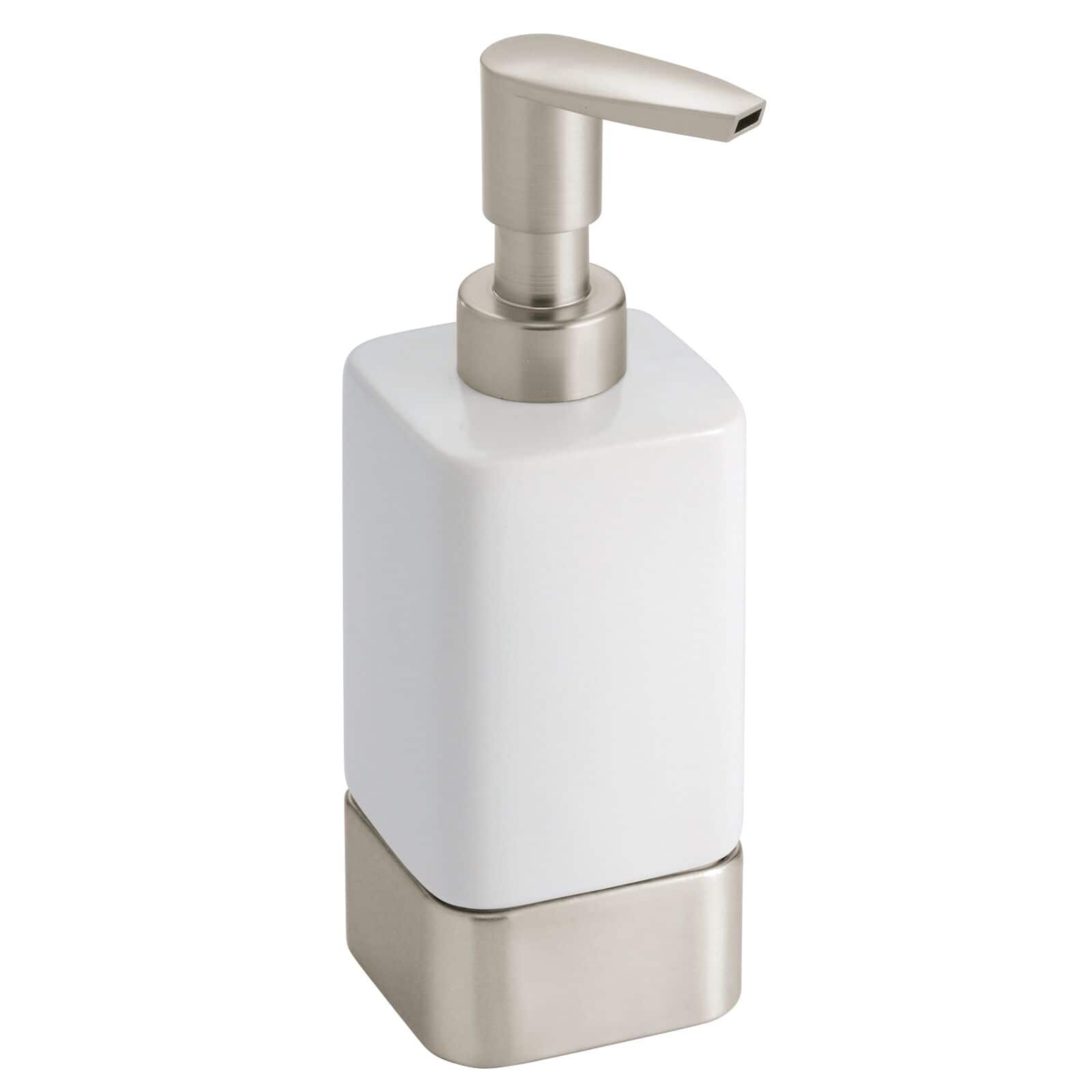 mDesign Ceramic Refillable Liquid Soap Dispenser Pump - White/Satin - 2 ...