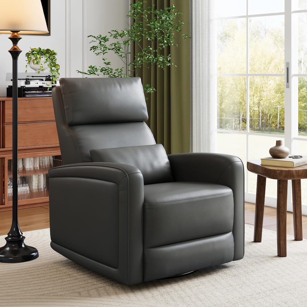 Manual Reclinder, 360° Swivel Rocking Glider Reclinder Chair, Soft Faux Leather Upholstered Sofa Chair