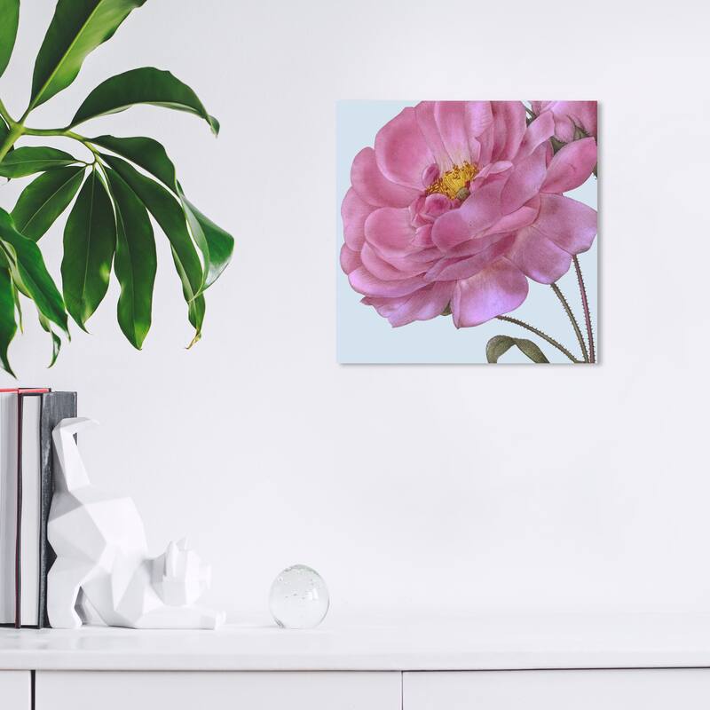 Wynwood Studio Canvas Floral and Botanical Flower III Pink and Pastel Blue Traditional Wall Art Canvas Print - 12 x 12
