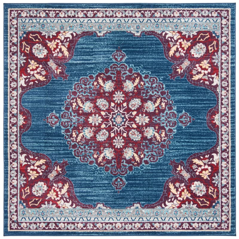 SAFAVIEH Brentwood Coralyne Traditional Oriental Rug - 5' Square - Navy/Burgundy