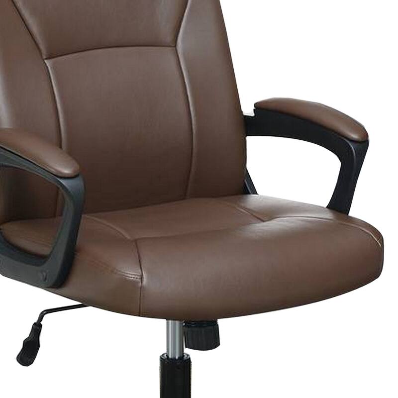 Office Chair with Curved Arms and Leatherette Upholstery, Brown
