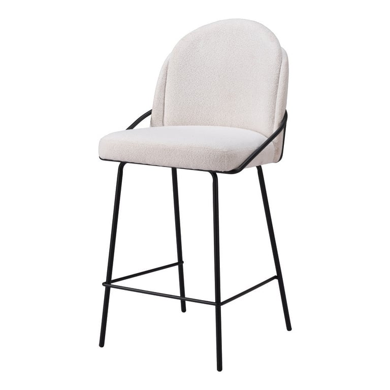 Set of Two 26" Ivory and Black Shearling and Stainless Steel Counter Height Bar Chairs