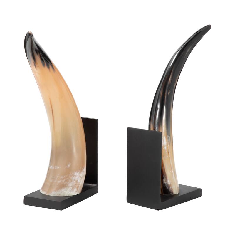 Decorative Resin Horn Bookends for Home Decor - Set of 2, 14", Black - 14.0"