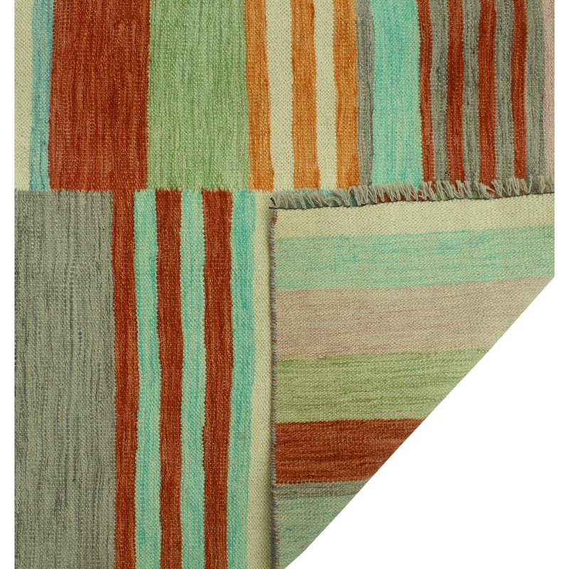 Hand-Woven Winchester Kilim Austin Grey/Rust Rug - 5'4" x 7'9"