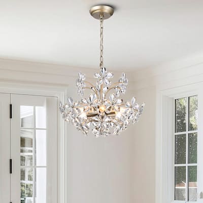 Rosa 6-Light Brushed Silver-ish Champagne Flower Crystal Chandelier