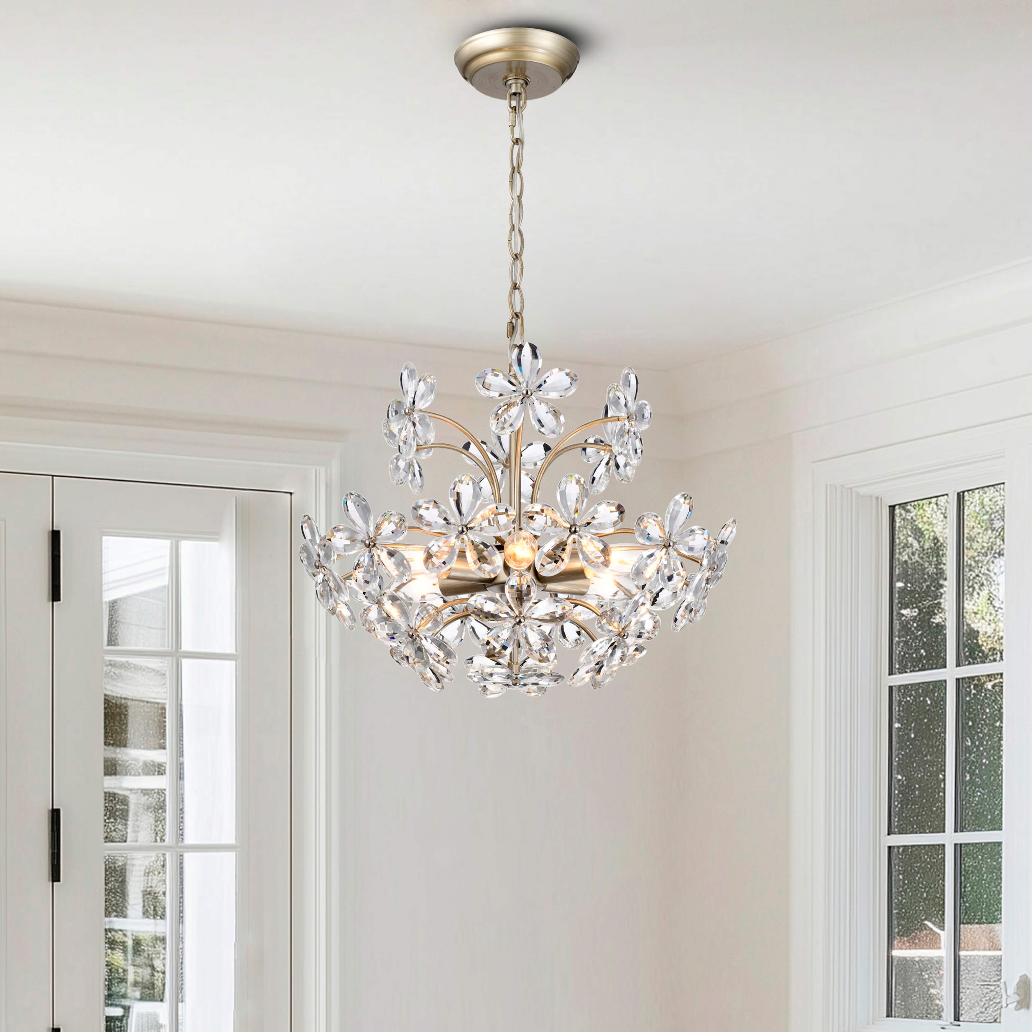 Rosa 6-Light Brushed Silver-ish Champagne Flower Crystal Chandelier - Brushed Silver-ish Champagne