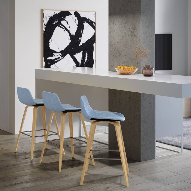 WYNDENHALL Cacey Mid Century Modern Bentwood Counter Height Stool (Set of 2) - 20.7'' x 21.1'' x 36.6 - Denim Blue