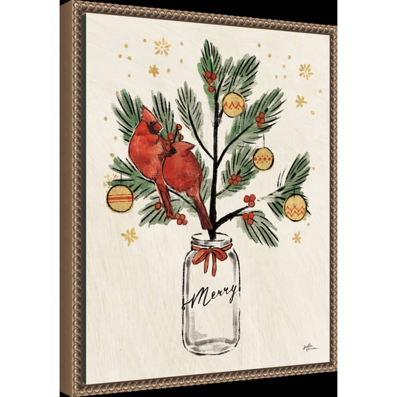 Christmas Lovebirds XIII Merry by Janelle Penner Framed Canvas Wall Art Print