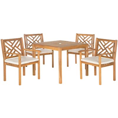 SAFAVIEH Outdoor Living Bradbury Brown Acacia Wood 5-piece Beige Cushion Dining Set