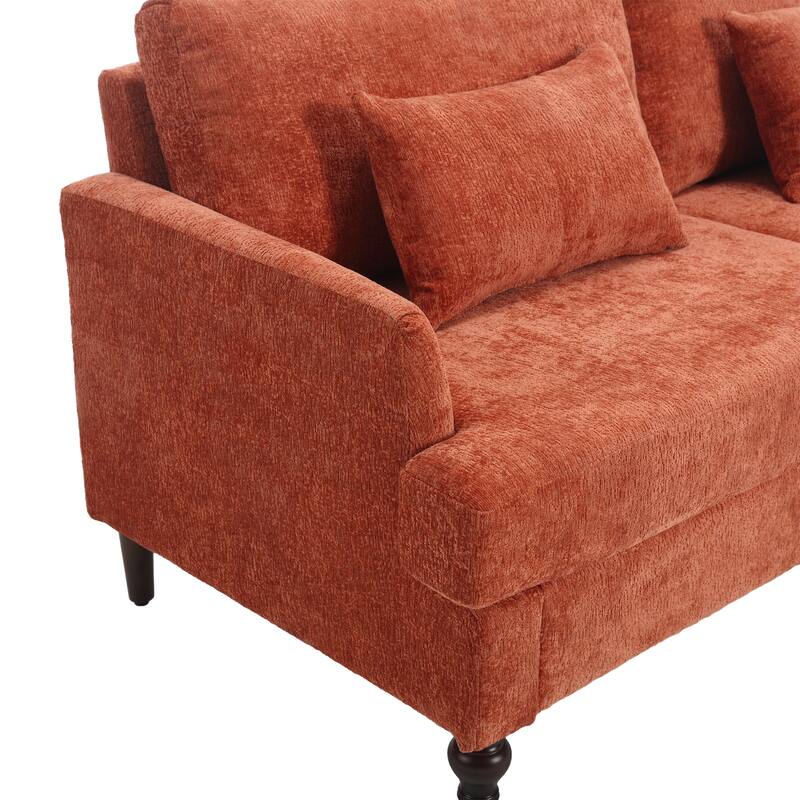 Orange Modern Chenille 68.9'' 2-Seater Sofa: Detachable Cushions, Solid Wood Frame, and Brown Wooden Legs
