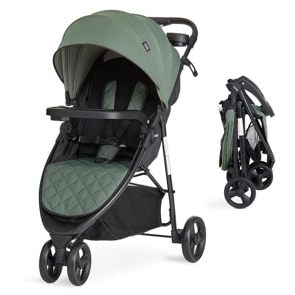 slide 2 of 12, Evolur Breeze Stroller, Adjustable Backrest & Canopy, Compact Fold Lightweight Baby/Toddler Stroller with Storage Basket Green