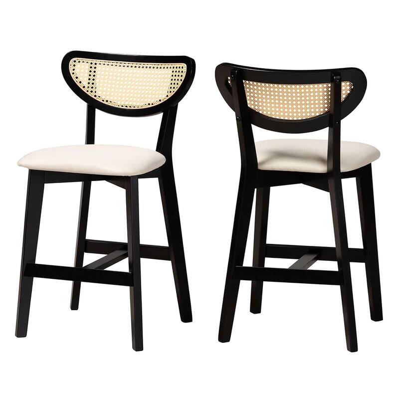 Dannell Mid-Century Modern Fabric and Wood 2-Piece Counter Stool Set