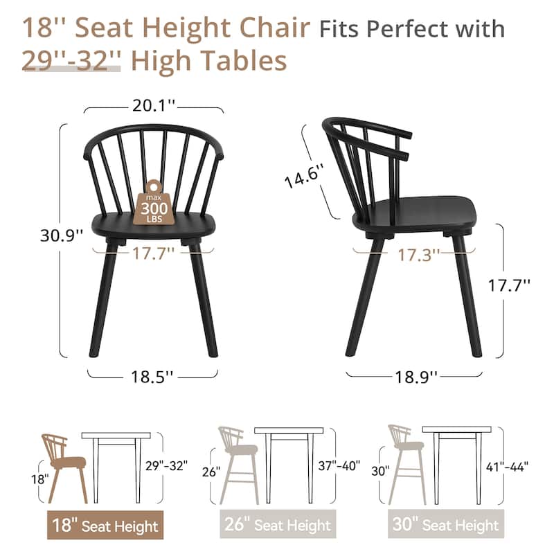 Modern 18.in Kitchen Island Wooden Armless Set of 2 Dining Chairs with Spindle Back