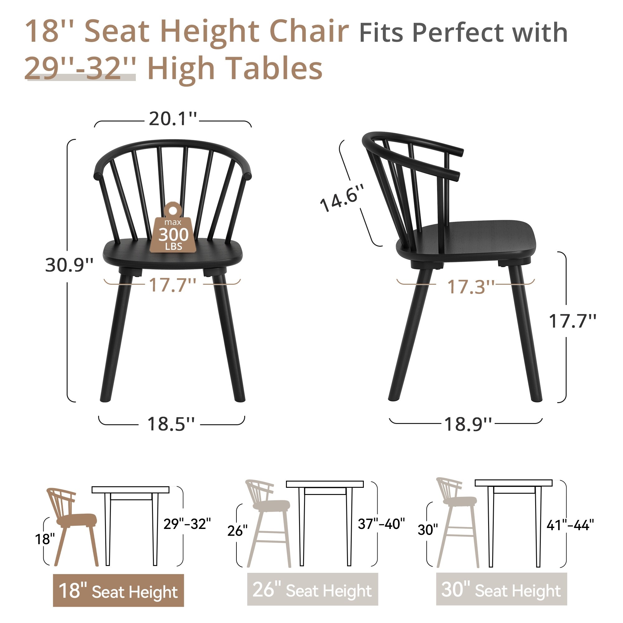 Wooden Dining Chairs with Spindle Backrest, Set of 2/4/6 Kitchen