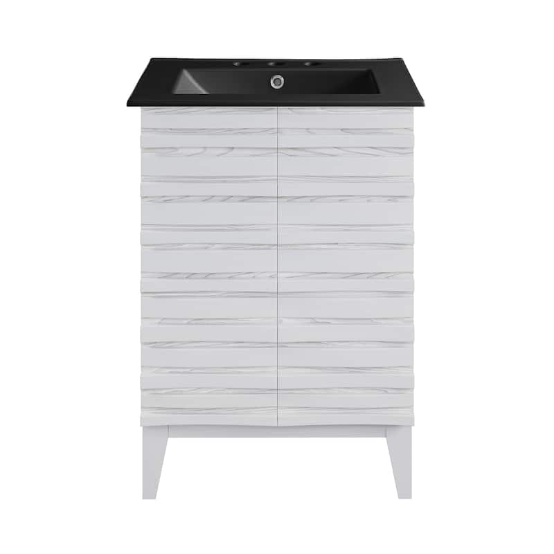 Cascade 24 In. White Oak Bathroom Vanity With Black, 3-Hole Ceramic Sink Top