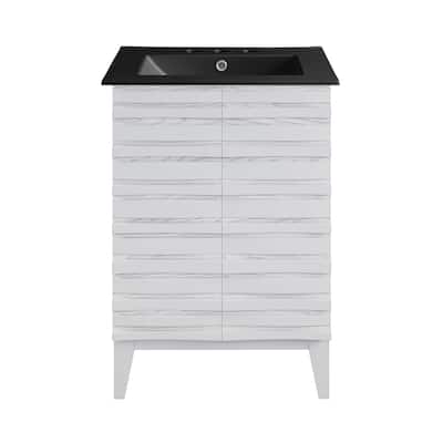 Cascade 24 In. White Oak Bathroom Vanity With Black, 3-Hole Ceramic Sink Top