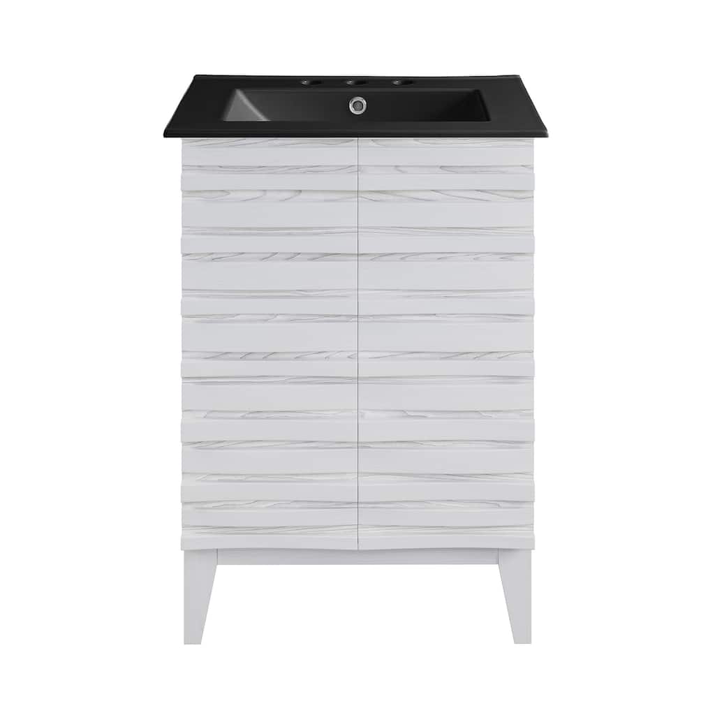 Cascade 24 In. White Oak Bathroom Vanity With Black, 3-Hole Ceramic Sink Top