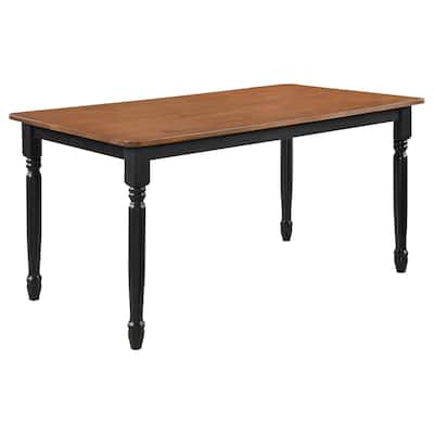 Halie Dining Table, Black Turned Legs, Rectangular Brown Wood, 63 Inch