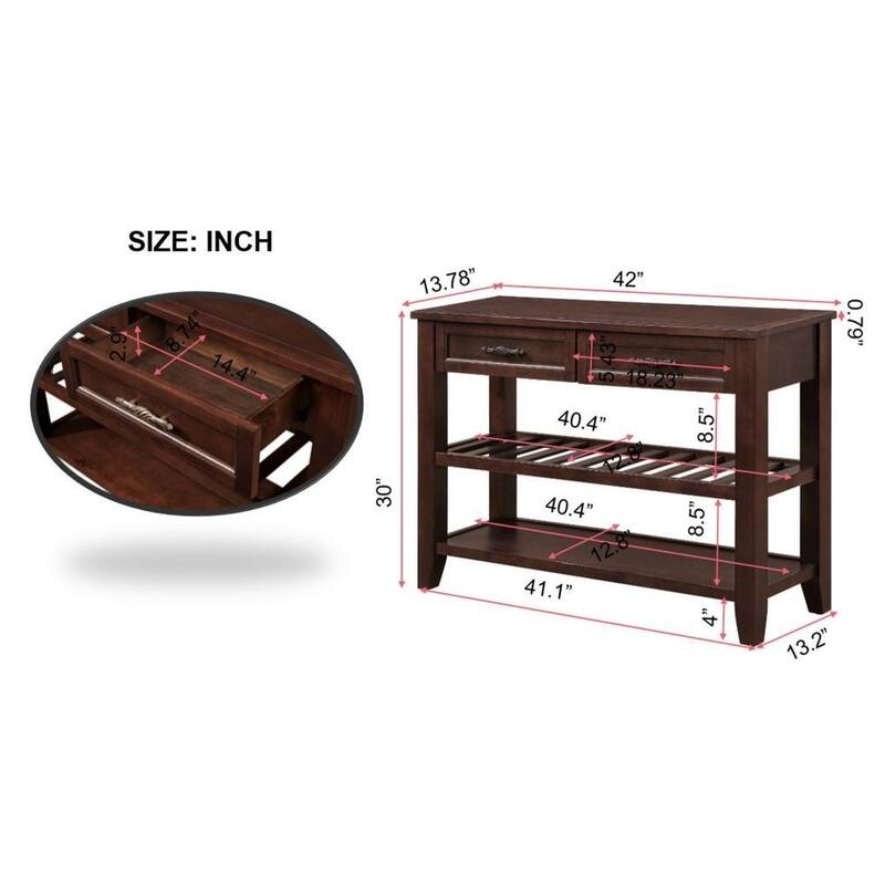 Table with 2 Storage Drawers and 2 Tiers Shelves