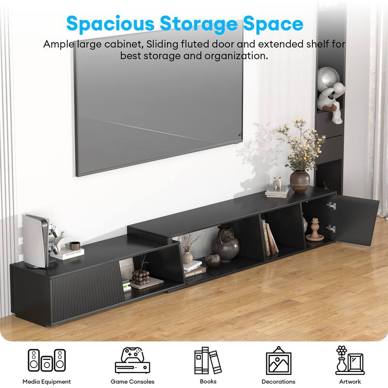 Gymojoy Extendable Adjustable Length 70.9"-106.2" TV Stand for 85-110 Inch Entertainment Center,Retractable Media Console Table.