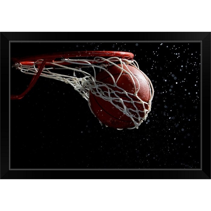 Shop Basketball Going Through Hoop Black Framed Print Free