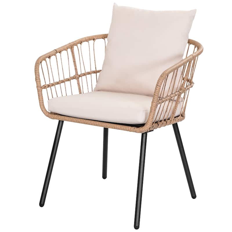 3-Piece Metal and PE Wicker Patio Bistro Set with Soft Cushions